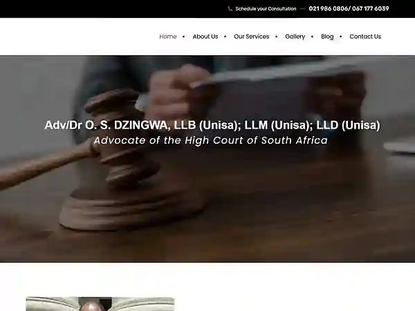 Homepage of the Adv Dr O. S. Dzingwa website, presenting an Advocate of the High Court