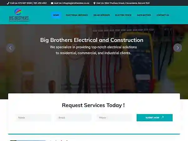 Homepage of the Big Brothers Electrical website, showing electrical services and an enquiry form