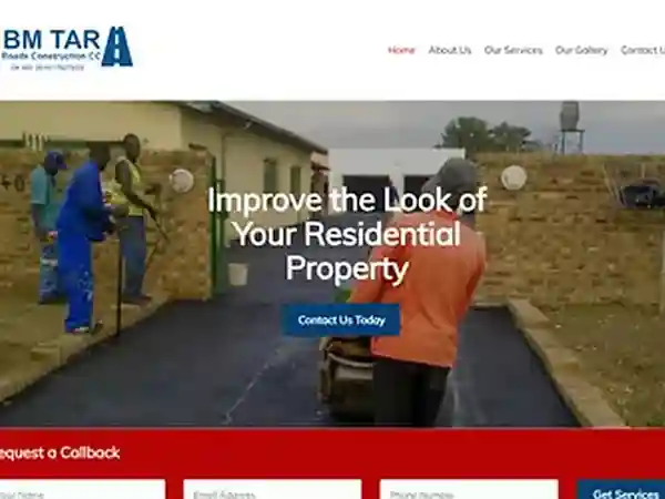 Homepage of the BM Tar Surfaces website, showing tarring and paving work