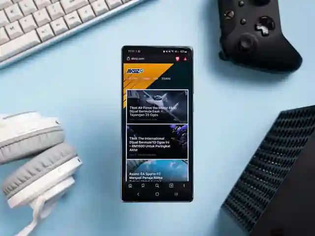 A phone on a desk showing search results