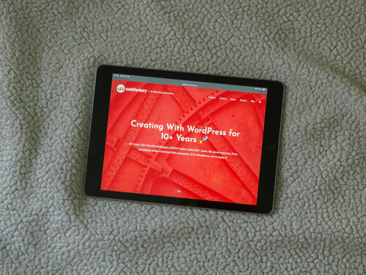 A WordPress dashboard open on a tablet